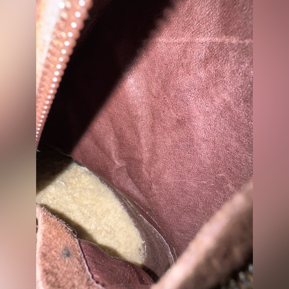 UGG Womens Raya Brown Leather And Suede Tall Heeled Boots Sheepskin Trim Size 9 - Picture 14 of 16